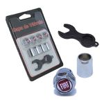 Kit Capa de Válvula Antifurto Fiat Vermelho – Tampas de Bico Cromadas com Emblema e Chave de Segurança