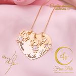 Colar 3 Filhos Zircônias Azul e Rosa Fina Pele Joias 