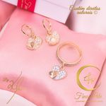 Conjunto coração com Zircônias Cravejadas Fina Pele Joias