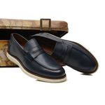 Sapato Social Masculino Loafer Five Days Em Couro Legitimo Azul Marinho