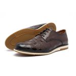 Sapato Casual Oxford Five Days Masculino Em Couro Legítimo Café