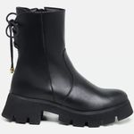 Bota Coturno Feminino Casual Cano Médio Five Days Couro Preto