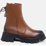 Bota Coturno Feminino Casual Cano Médio Five Days Couro Tabaco