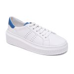 Tênis Feminino Maldivas Casual Em Couro Legitimo Branco c/Azul