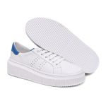 Tênis Feminino Maldivas Casual Em Couro Legitimo Branco c/Azul