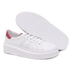 Tênis Feminino Maldivas Casual Em Couro Legitimo Branco c/ Rosa