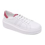 Tênis Feminino Maldivas Casual Em Couro Legitimo Branco c/ Rosa