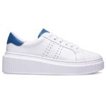 Tênis Feminino Maldivas Casual Em Couro Legitimo Branco c/Azul