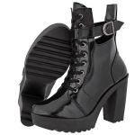 Coturno Feminino Tratorado Crshoes Verniz Preto Recorte Lateral 