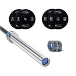 Kit com 1 Barra Masculina com as presilhas + 2 anilhas de 5kg + 2 anilhas de 10kg Flexbe Fitness