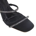 Sandália Feminina Salto Médio Com Tiras De Strass 12002 Napa Preta