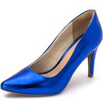 Sapato Feminino Scarpin 1720 Napa Metalizada Azul Bic