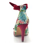 Sapato Feminino Scarpin com Laços 1730 Tecido Floral Branco