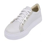 Tênis Feminino Casual de Amarrar 088 Napa Branco/Metal