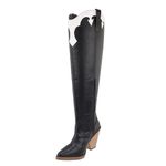 Bota Feminina Cano Alto 23135 Napa Preta com Detalhes Branco