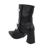 Bota Feminina Com Salto Bloco Detalhe Broche Dourado 183211 Napa Preto