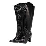 Bota Feminina Cano Alto Com Zíper 1818 Craquelê Verniz Preto
