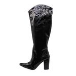 Bota Feminina Cano Alto Com Zíper 1818 Craquelê Verniz Preto