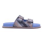 Sandália Rasteira Feminina Birken Pedraria Napa Azul Hidra 23200