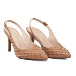 Sapato Feminino Scarpin Slingback Salto Fino Com Detalhes Strass 183030 Suede Caramelo