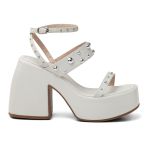 Sandália Feminina Anabela Alta Meia Pata Napa Off White 183180