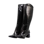 Bota Feminina Salto Bloco De Zíper 190215 Craquelê Verniz Preto