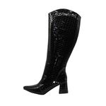 Bota Feminina Salto Bloco De Zíper 190215 Craquelê Verniz Preto