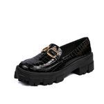 Sapato Feminino Oxford Tratorado 190257 Croco Verniz Preto