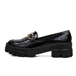 Sapato Feminino Oxford Tratorado 190257 Croco Verniz Preto