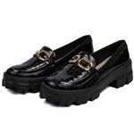 Sapato Feminino Oxford Tratorado 190257 Croco Verniz Preto