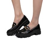 Sapato Feminino Oxford Tratorado 190257 Croco Verniz Preto