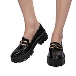 Sapato Feminino Oxford Tratorado 190257 Croco Verniz Preto