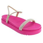 Sandália Papete Flatform Feminina Brilho com Tiras de Strass Napa Pink