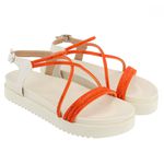 Sandália Papete Flatform Feminina Brilho e Tiras De Strass 199057 Laranja