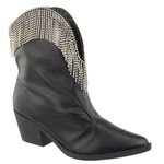 Bota Texana Western Cano Curto Com Franja De Strass 23041 Napa Preta
