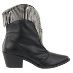 Bota Texana Western Cano Curto Com Franja De Strass 23041 Napa Preta
