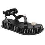 Papete Feminina Flat Plataforma Em Napa Preto com Strass 183220