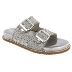 Sandália Rasteira Feminina Papete Birken Pedraria Strass Napa Prata 23210