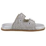 Sandália Rasteira Feminina Papete Birken Pedraria Strass Napa Prata 23210