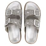 Sandália Rasteira Feminina Papete Birken Pedraria Strass Napa Prata 23210