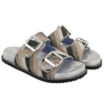 Sandália Rasteira Feminina Papete Birken Pedraria Napa Elegance Prata 23200