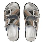 Sandália Rasteira Feminina Papete Birken Pedraria Napa Elegance Prata 23200