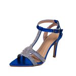 Sandália Feminina Bico Fino com Strass 6005 Napa Metalizada Azul Bic