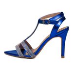 Sandália Feminina Bico Fino com Strass 6005 Napa Metalizada Azul Bic