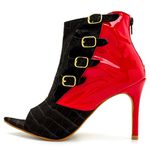 Sapato Feminino Ankle Boot 6011 Croco Suede Preto e Napa Verniz Vermelha