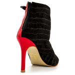 Sapato Feminino Ankle Boot 6011 Croco Suede Preto e Napa Verniz Vermelha