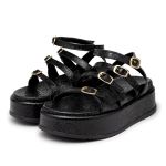 Sandália Papete Flatform Napa Essense Preto Tiras Fivelas 5302