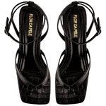 Sandáilia Feminina De Dedo Salto Baixo Fino 5412 Croco Preto