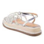 Sandália Feminina Papete Flatform Prata Strass 23412