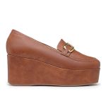 Sapato Social Feminino Salto Plataforma Mocassim Argolas Dourado 170500 Caramelo